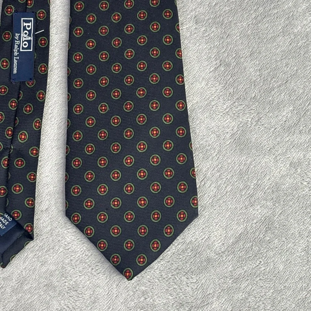 Polo Ralph‎ Lauren Necktie Mens OS Navy Blue Green Red Medallion Silk Italy Tie
